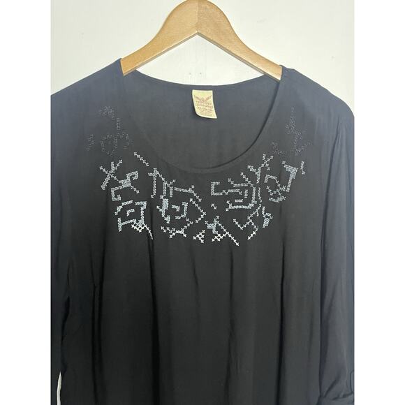 Faded Glory Embroidered Roll Tab Sleeve Peasant Top Women’s Size XL - Picture 3 of 6